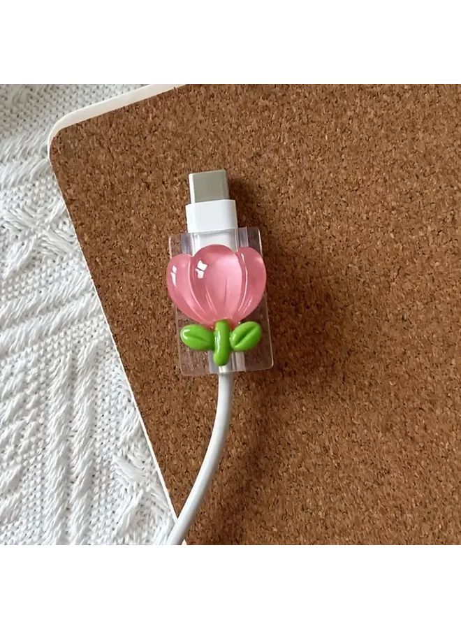 Type C Cable Protector Rose Red Tulip Resin DIY Anti Break Wire Organizer - Image 3